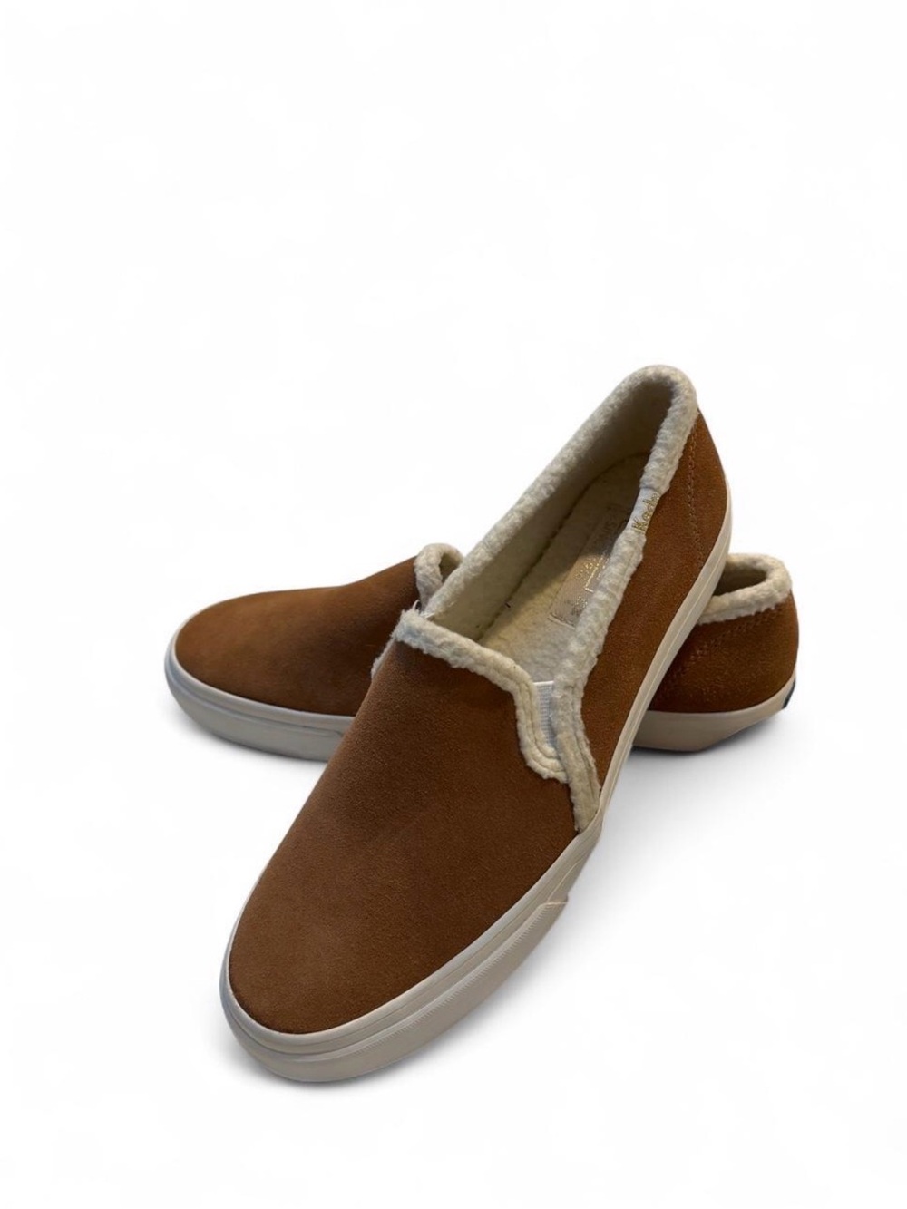Keds Brown Slip-On Sneakers with Cream Faux Fur Trim
